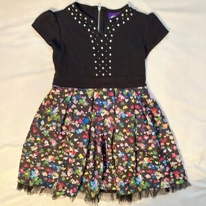 Jem & the Holograms Dress Girls 6/6X Black Studded Top Colorful Hearts Tulle Hem